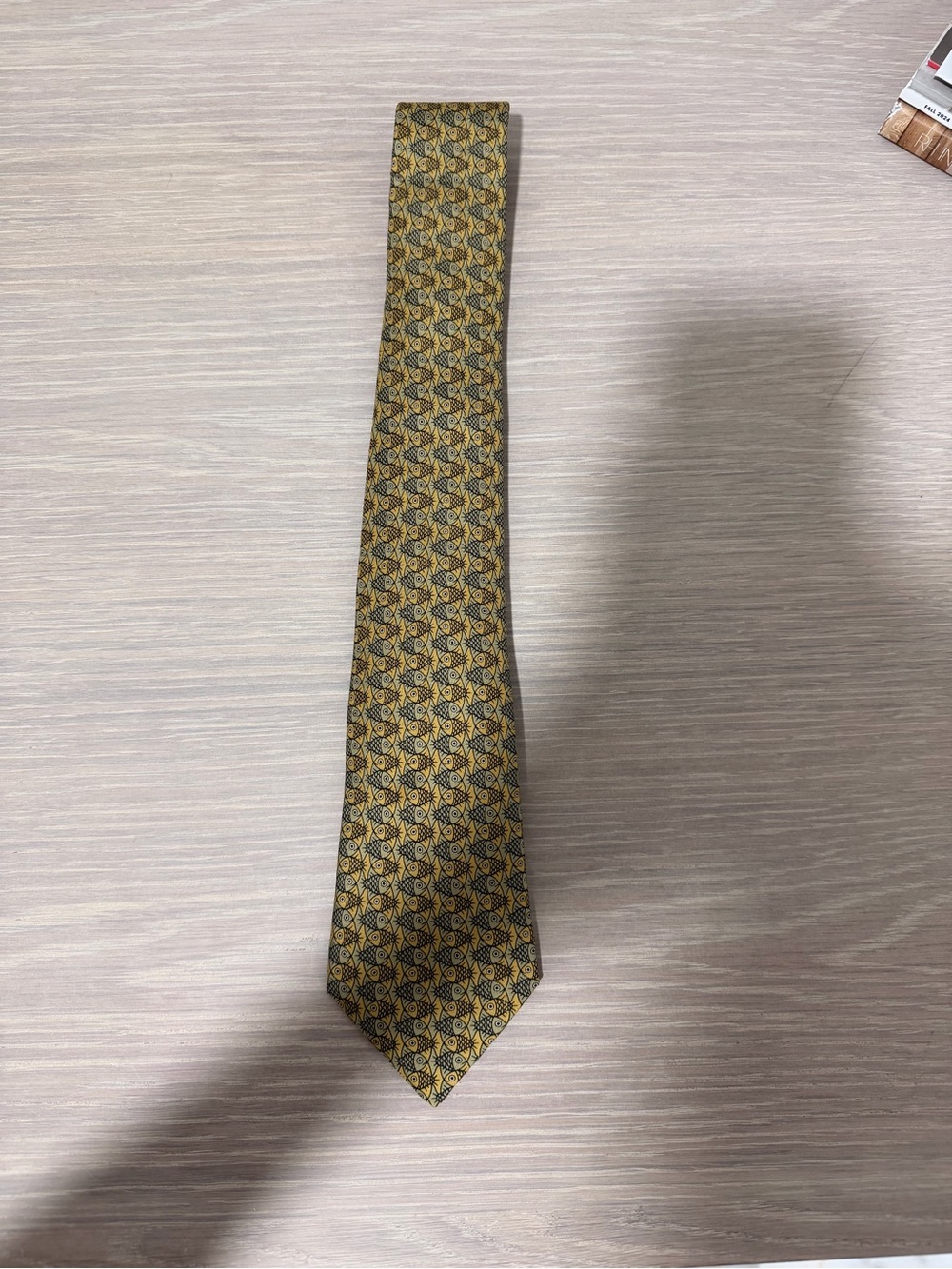 Vintage Hermès Paris 100% Silk Fish Print Tie Made in France Gold Gray